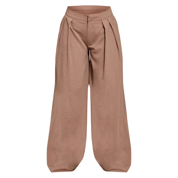 Gris Champignon Pantalon Large À Double Pli En Tissu Fluide Petite
