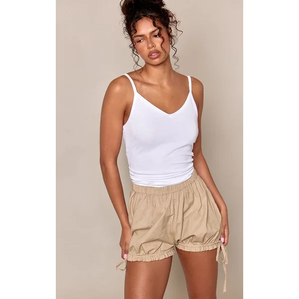 Gris Champignon Short Tissé Avec Détail Nœud