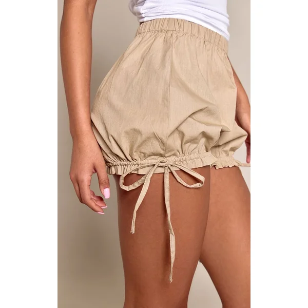 Gris Champignon Short Tissé Avec Détail Nœud