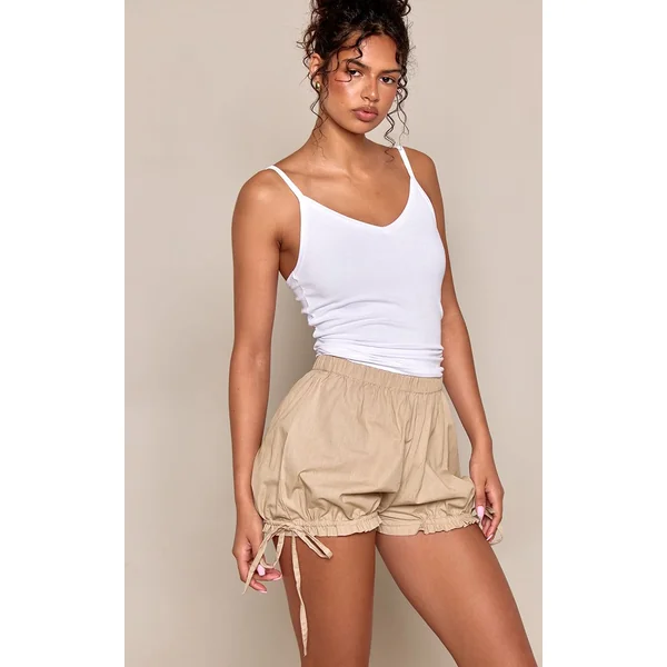 Gris Champignon Short Tissé Avec Détail Nœud