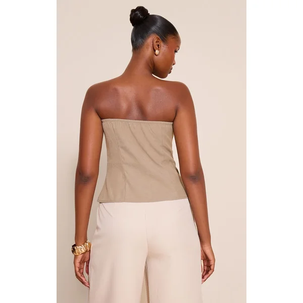 Gris Champignon Top Bandeau À Détail De Passepoil Tissé