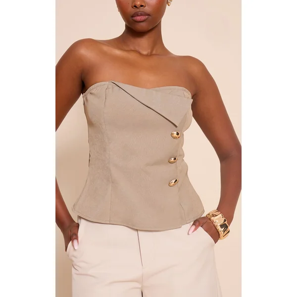 Gris Champignon Top Bandeau À Détail De Passepoil Tissé