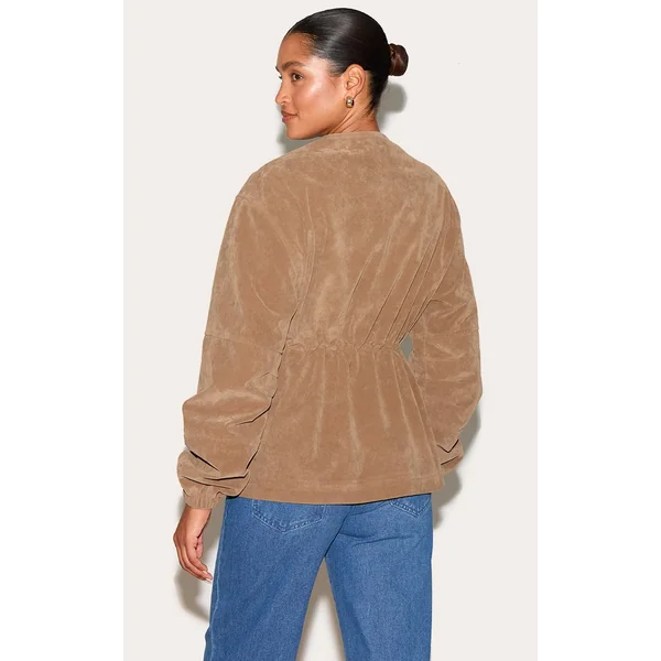 Gris Champignon Veste Structurée En Synthétique Avec Poches Détaillées Et Taille Ajustable
