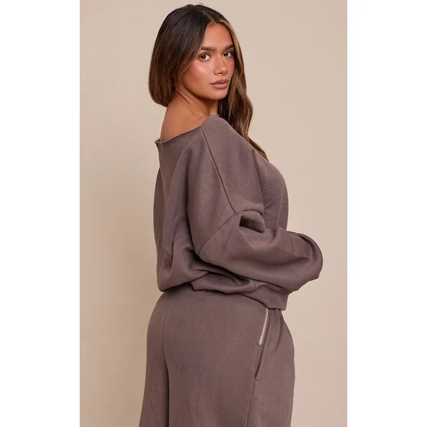 Gris Charbon Sweat Shape À Bords Bruts Et Épaule Tombante