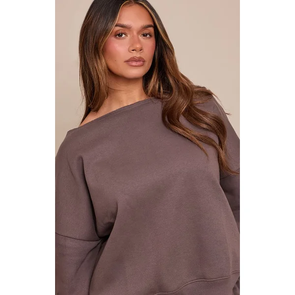 Gris Charbon Sweat Shape À Bords Bruts Et Épaule Tombante