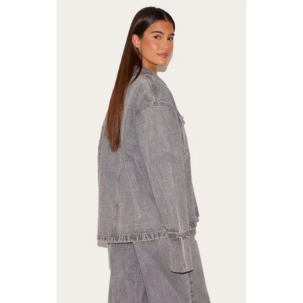 Gris Chemise De Rugby En Denim Décontractée À Manches Longues Bleu Vintage
