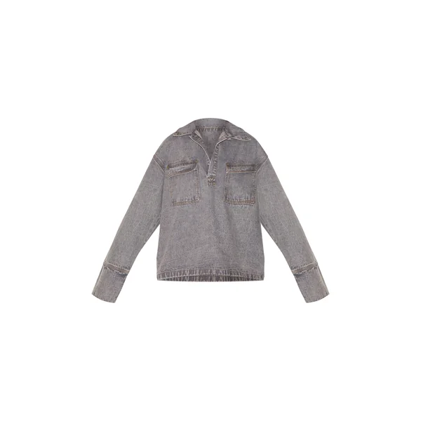 Gris Chemise De Rugby En Denim Décontractée À Manches Longues Bleu Vintage