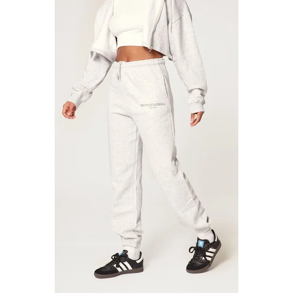 Gris Chiné Jogging Avec Slogan Copyright Prettylittlething