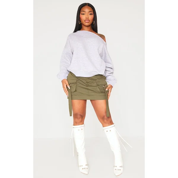 Gris Chiné Sweat Shape À Bords Bruts Et Épaule Tombante