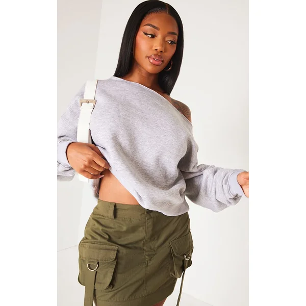 Gris Chiné Sweat Shape À Bords Bruts Et Épaule Tombante