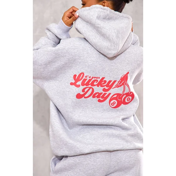 Gris Chiné Sweat À Casynthétiqueche Oversize Imprimé Cerises