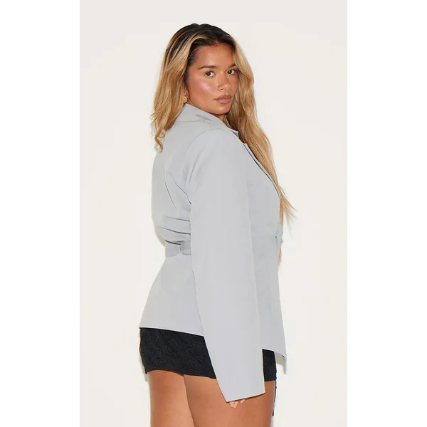 Gris Clair Blazer Ajusté Asymétrique Croisé Avec Taille Ajustable Shape