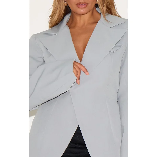 Gris Clair Blazer Ajusté Asymétrique Croisé Avec Taille Ajustable Shape