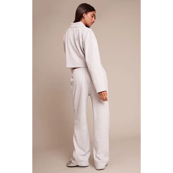 Gris Clair Pantalon Large À Cordon En Maille Côtelée Brossée Ensemble Coordonné
