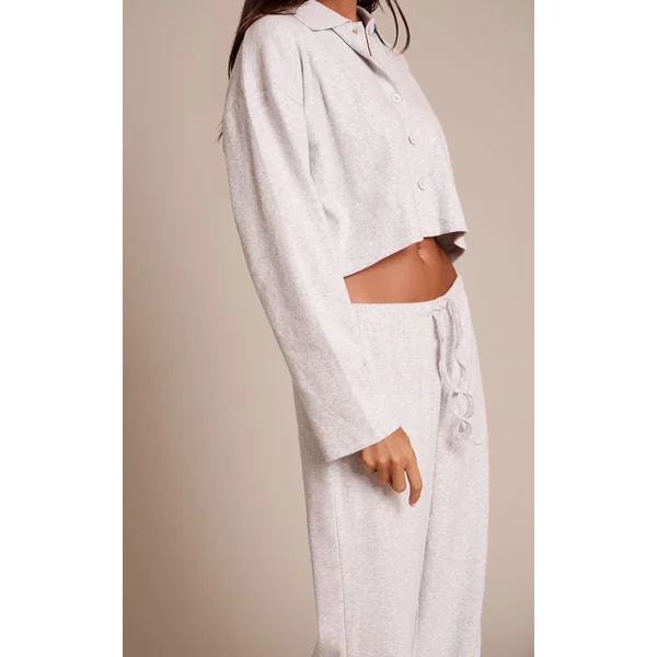 Gris Clair Pantalon Large À Cordon En Maille Côtelée Brossée Ensemble Coordonné