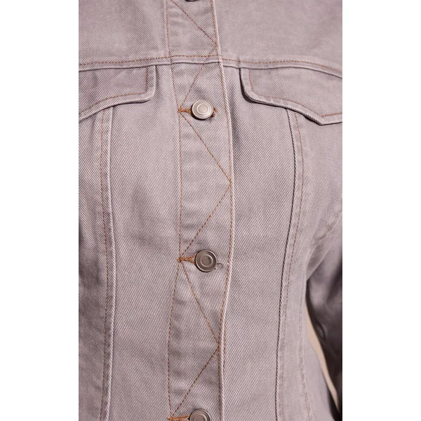 Gris Délavé Chemise En Jean Boutonnée Avec Détail D'encolure Petite