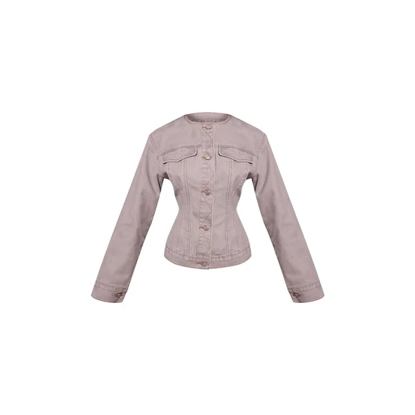 Gris Délavé Chemise En Jean Boutonnée Avec Détail D'encolure Petite