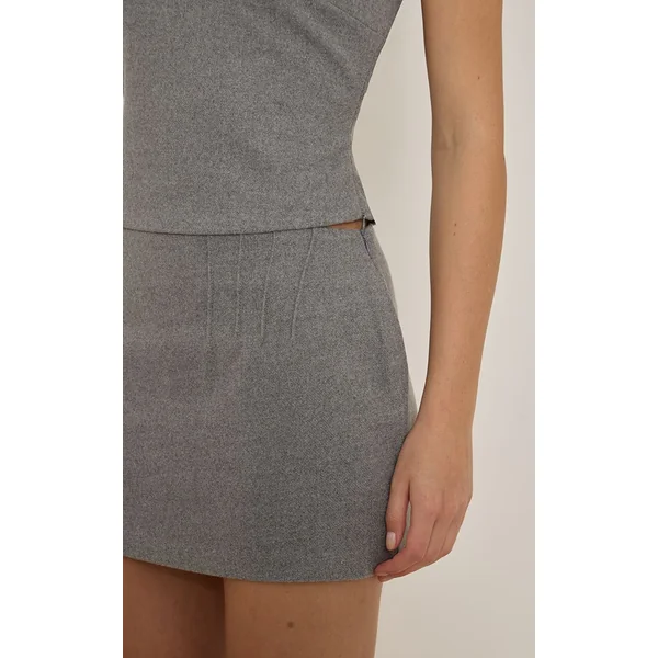 Gris Ensemble Coordonné Jupe Mini En Tissu Brossé Tissé