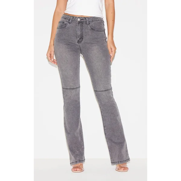 Gris Jean Évasé À Détails De Coutures