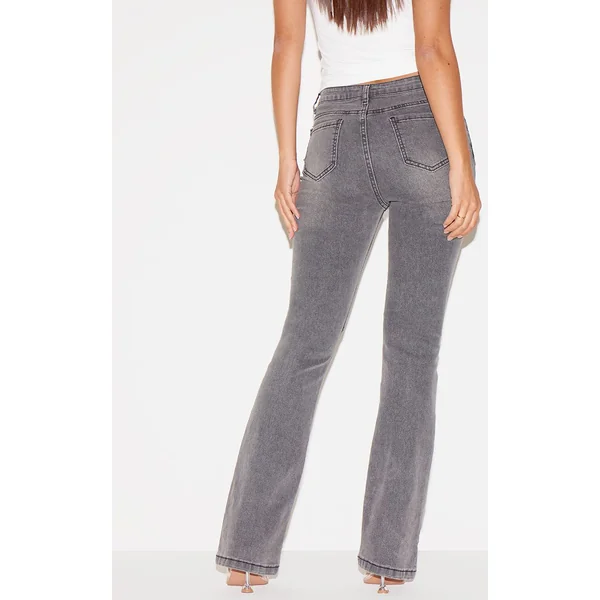 Gris Jean Évasé À Détails De Coutures