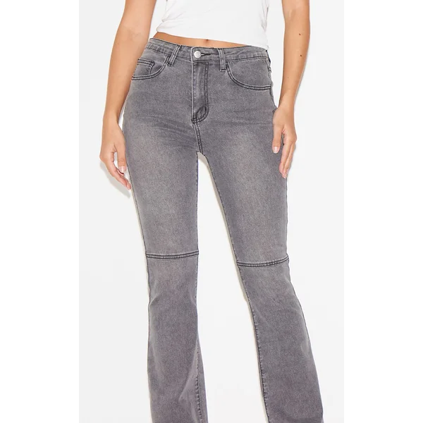 Gris Jean Évasé À Détails De Coutures