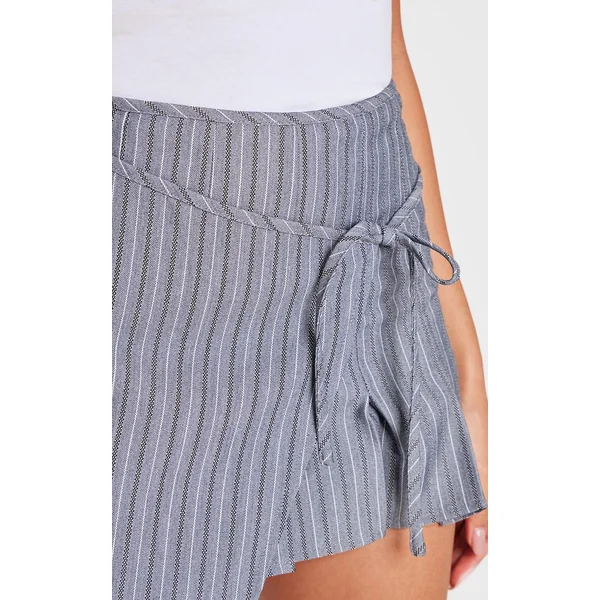 Gris Jupe Plissée Rayée À Détail Ceinture Nouée Portefeuille