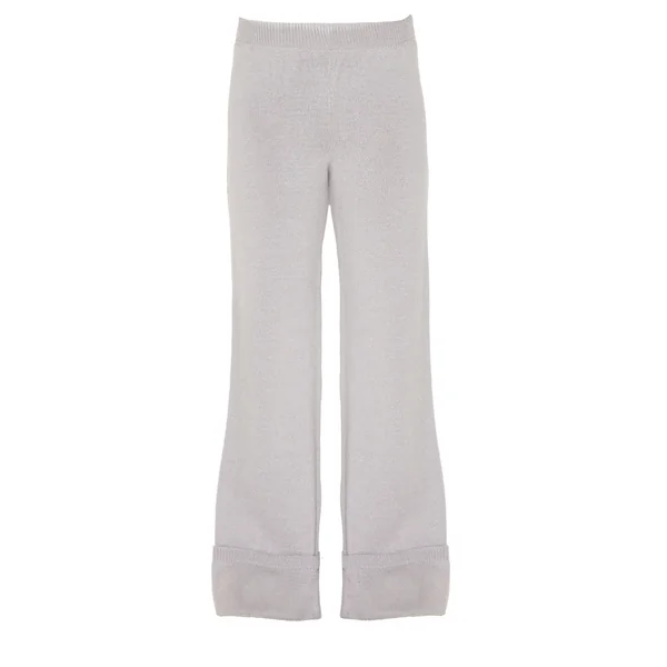 Gris Pantalon En Maille À Ourlet Retroussé
