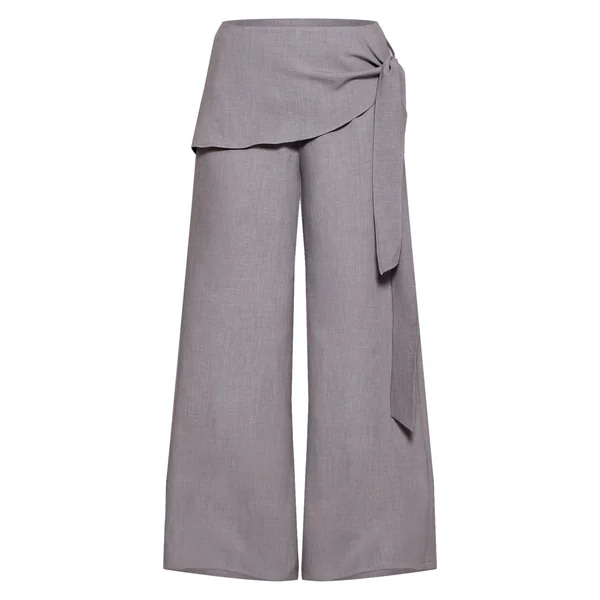 Gris Pantalon Large Taille Haute Ajusté Avec Ceinture Nouée