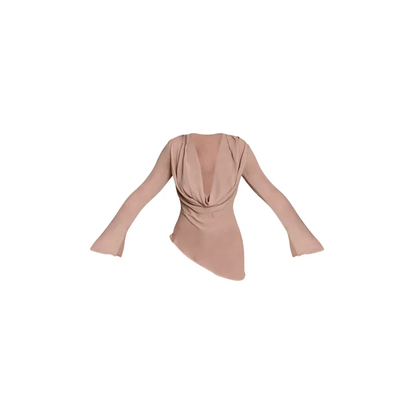Gris Pierre Blouse En Mousseline À Col Bénitier Et Décolleté Plongeant
