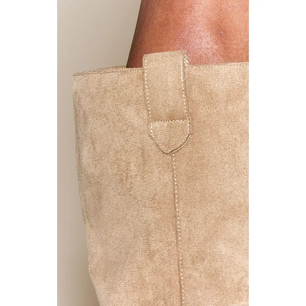 Gris Pierre Bottes Hautes Plissées À Talon Bas En Synthétique
