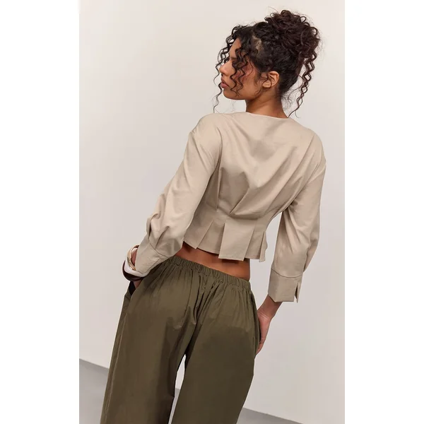 Gris Pierre Chemise Courte Plissée Tissée