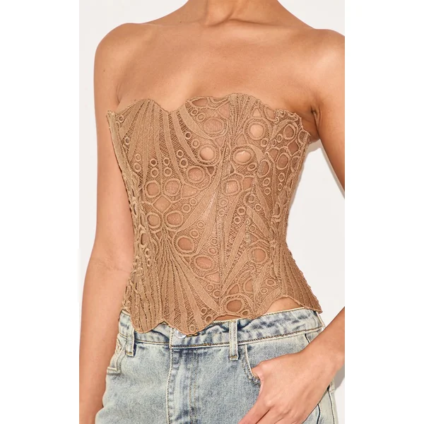 Gris Pierre Corset En Dentelle Florale Transparente Texturée