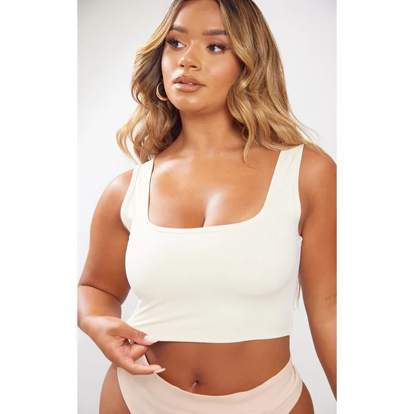 Gris Pierre Crop Top Échancré Sculpté Shape