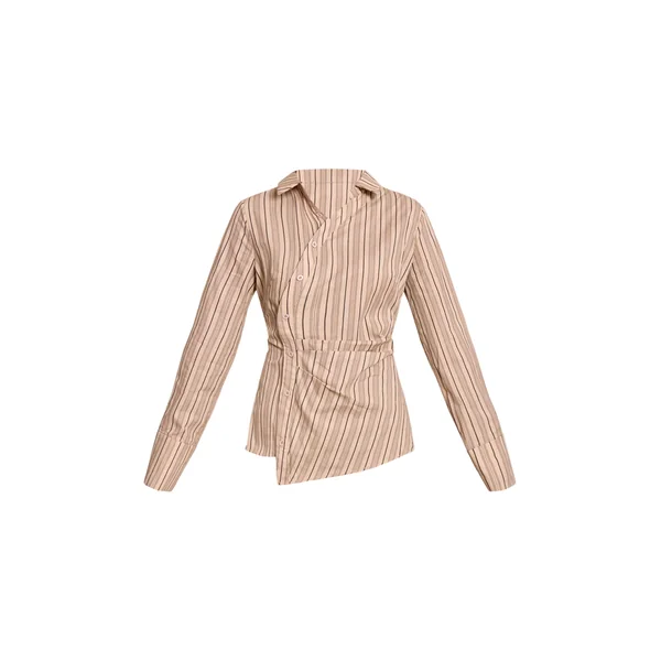 Gris Pierre Ensemble Coordonné Chemise Asymétrique Tissée À Fines Rayures