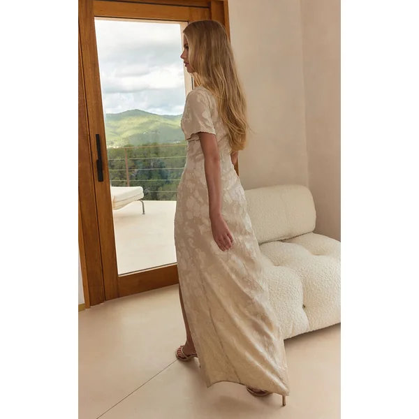 Gris Pierre Ensemble Coordonné Haut Long À Motif Floral Texturé