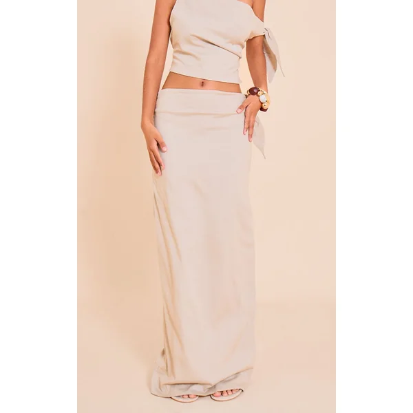 Gris Pierre Jupe Longue Taille Mi-haute Avec Lien Petite