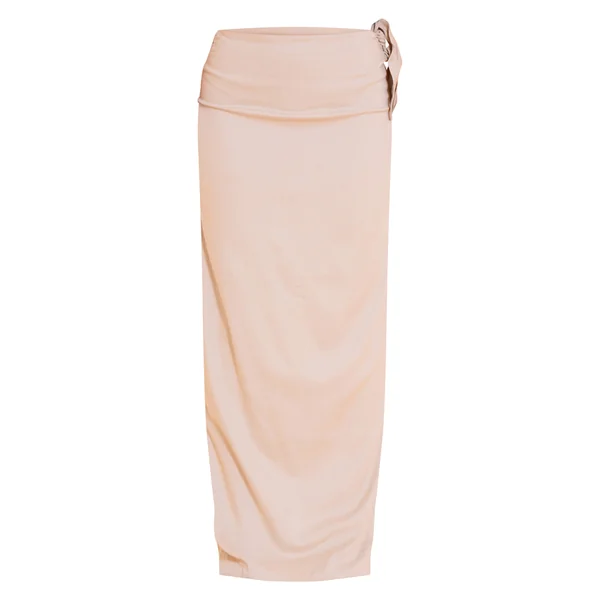 Gris Pierre Jupe Longue Taille Mi-haute Avec Lien Petite