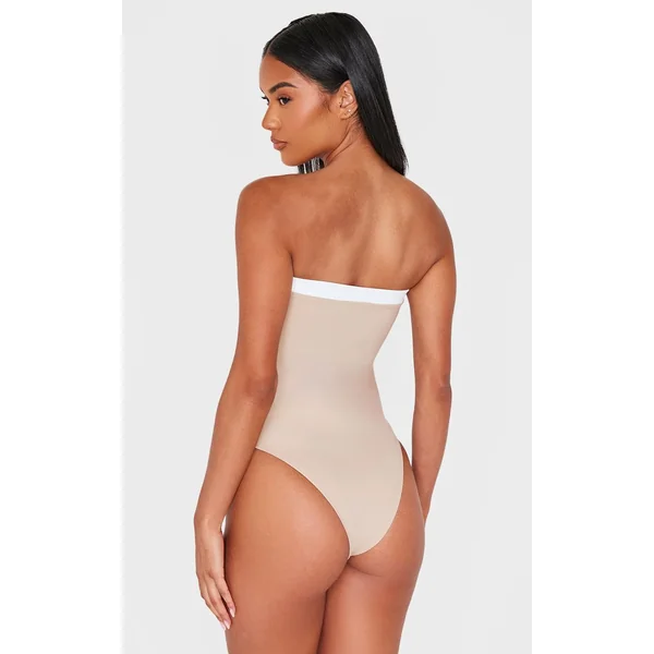 Gris Pierre Maillot De Bain Bandeau À Bordure Contrastante