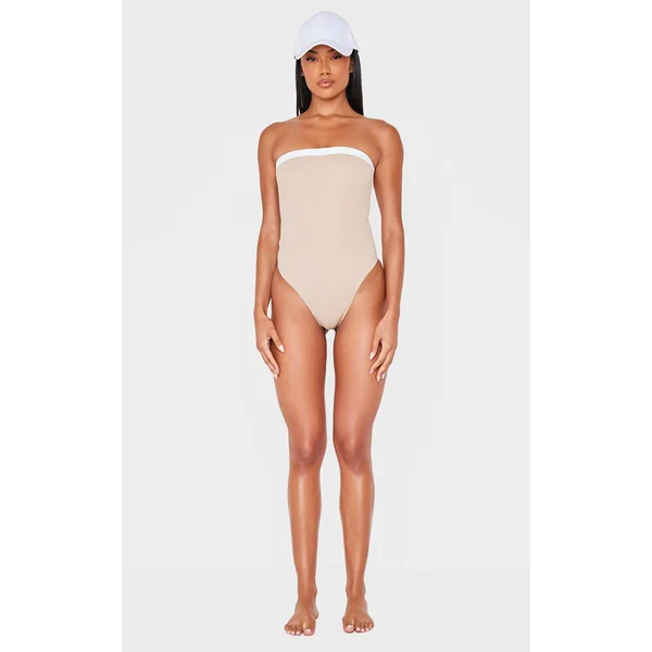 Gris Pierre Maillot De Bain Bandeau À Bordure Contrastante