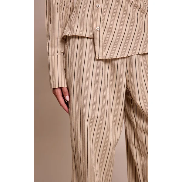 Gris Pierre Pantalon Droit Tissé À Fines Rayures