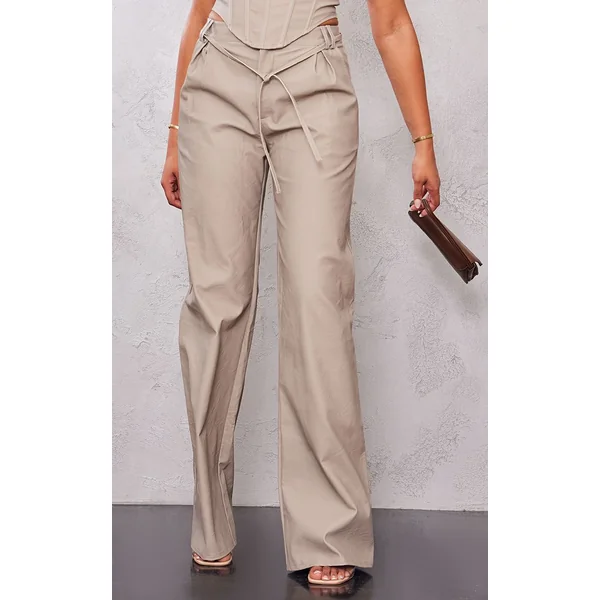 Gris Pierre Pantalon Large En Synthétique Avec Détail Noué Pour Grande Taille