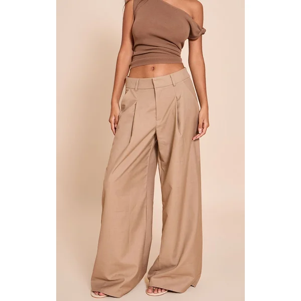 Gris Pierre Pantalon Large À Double Pli En Tissu Fluide Petite
