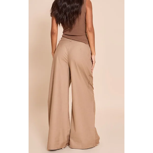 Gris Pierre Pantalon Large À Double Pli En Tissu Fluide Petite