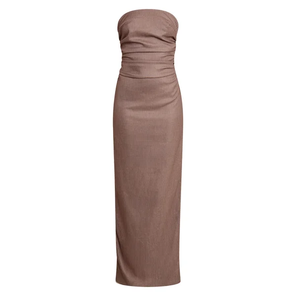 Gris Pierre Robe Maxi Bandeau À Rayures Fines Avec Détails Froncés Tall