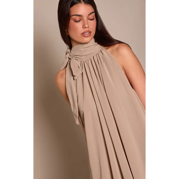 Gris Pierre Robe Mini Bouffante En Mousseline Avec Nœud Au Cou