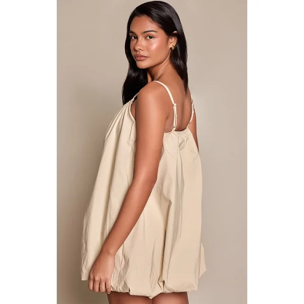 Gris Pierre Robe Mini Bouffante À Bretelles En Tissu Stretch Tissé