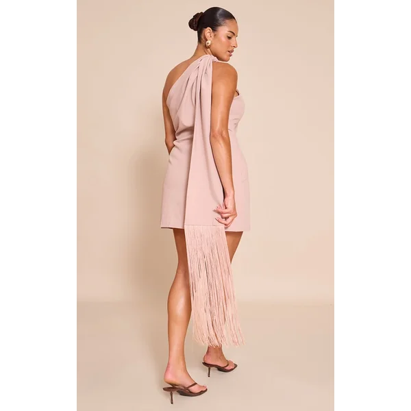 Gris Pierre Robe Mini Grande Taille Tissée Avec Détail Écharpe À Franges