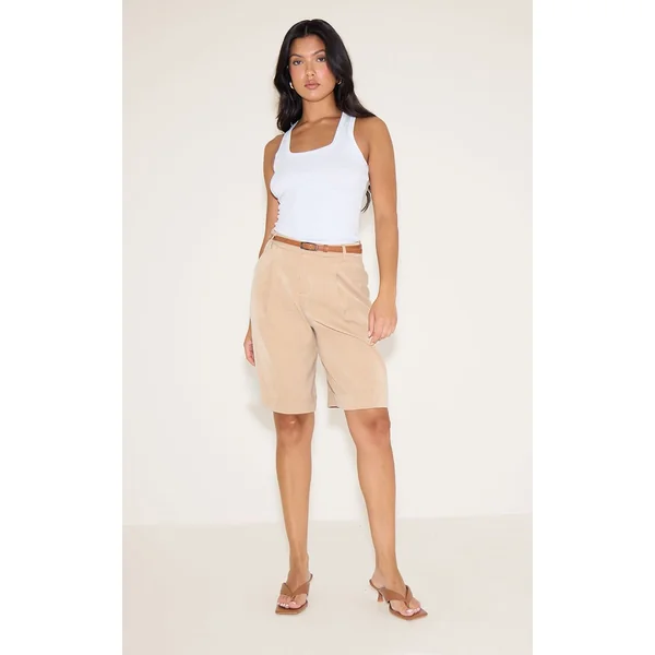 Gris Pierre Short Long Ceinturé Ajusté