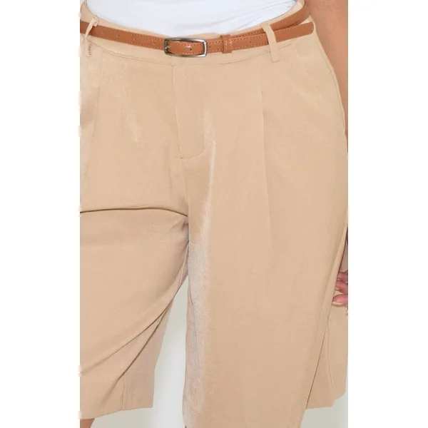 Gris Pierre Short Long Ceinturé Ajusté