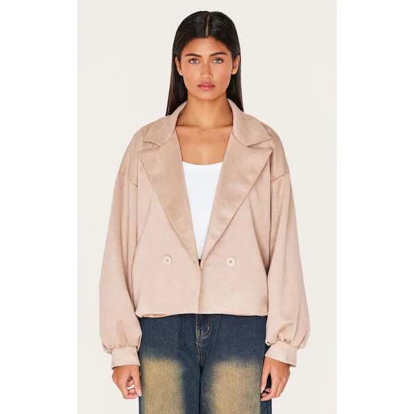 Gris Pierre Trench-coat En Synthétique À Manches Ballon